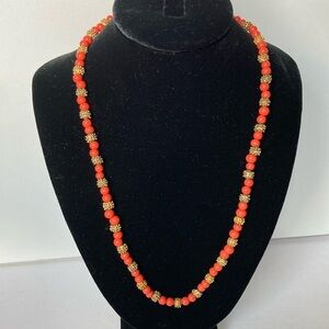 Les Bernard Vintage Coral Gold Bead Short Dainty Necklace